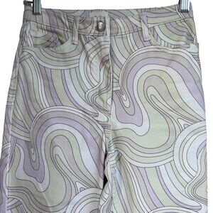 Wilfred Free Vera Pants Size 0 Green Gray Swirl Printed Cotton Stretch Twill
